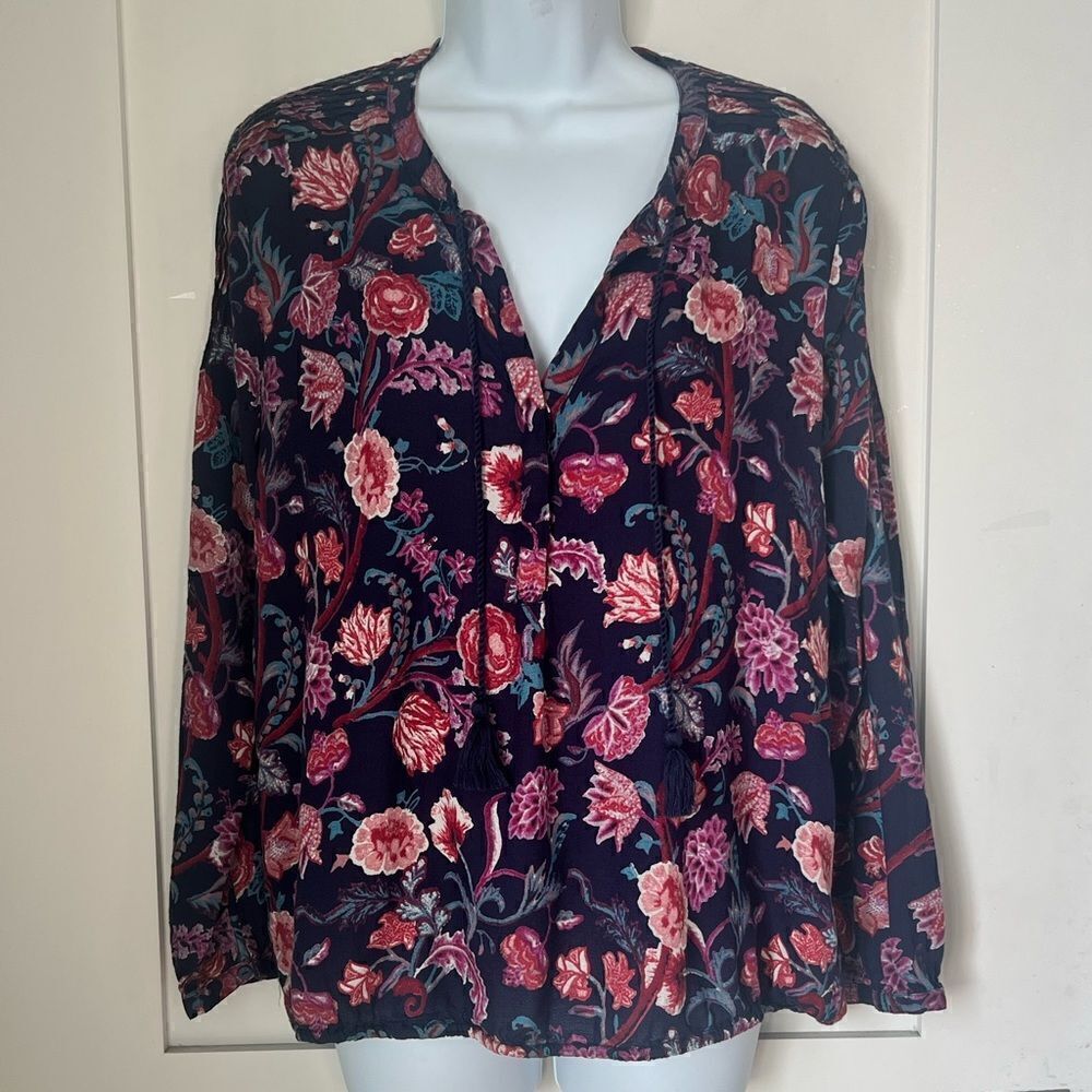 Lucky Brand Floral Bohemian Flowy Long Sleeve Blouse Sz L - Picture 9 of 11